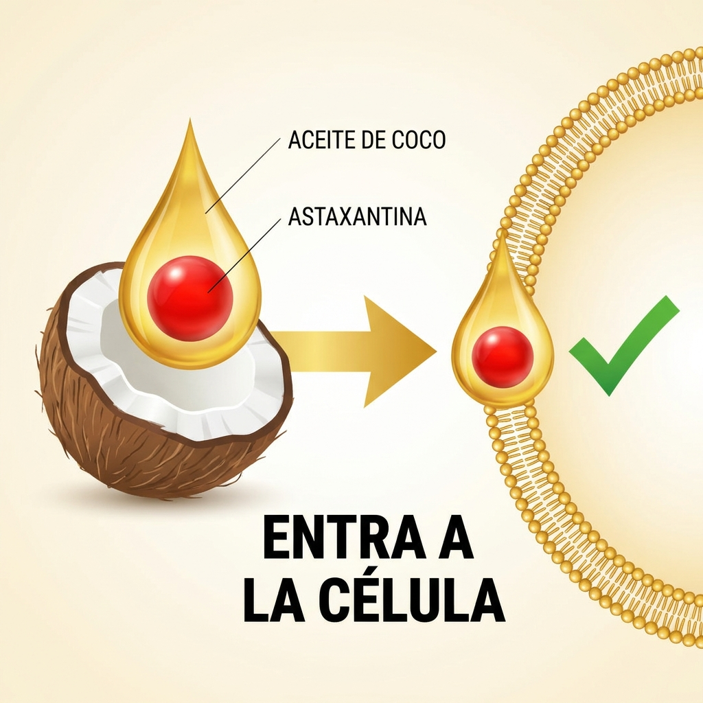 El aceite de coco es el vehículo que lleva la astaxantina dentro de la célula